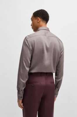 Camisa casual fit en sarga de espiga, Rojo claro