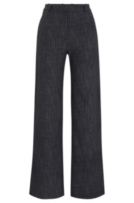 Hugo Boss Regular-fit, Wide-leg Trousers In Pinstriped Stretch Jersey In Patterned