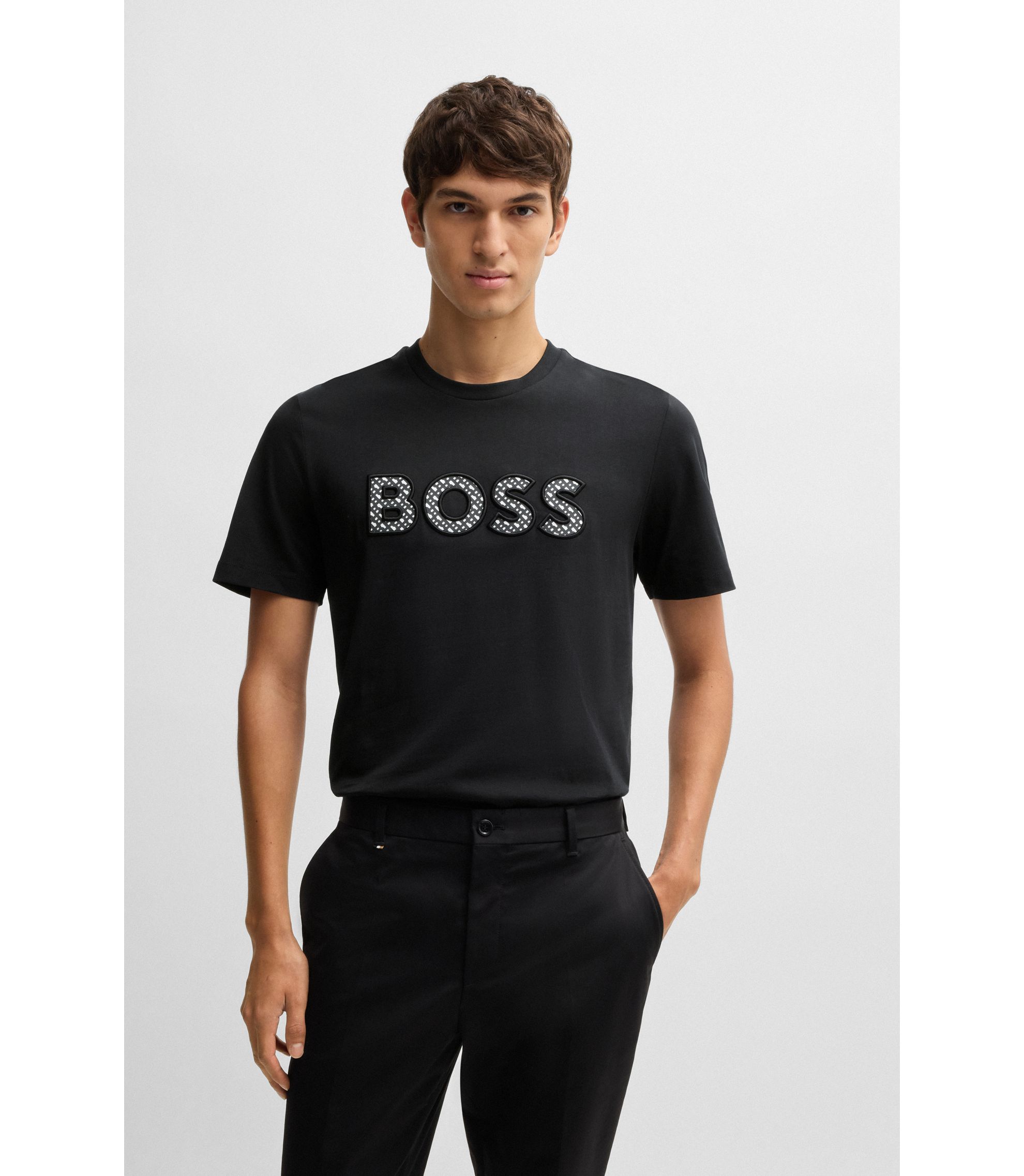 BOSS - Cotton-jersey T-shirt with logo detail - Black