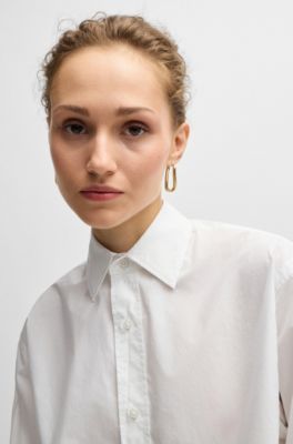 Regular-fit blouse in cotton with Double B monogram, White
