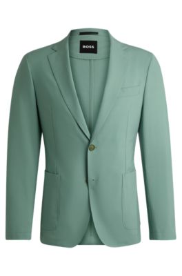 Hugo Boss Slim-fit Jacket In A Performance-stretch Wool Blend In Light Green