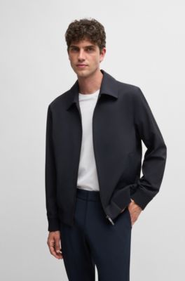 Veste Slim en tissu stretch performant et d&eacute;perlant, Bleu fonc&eacute;