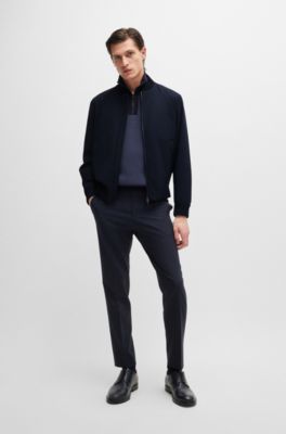 Slim-fit blouson jacket in wool blend, Dark Blue