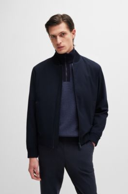 Slim-fit blouson jacket in wool blend, Dark Blue