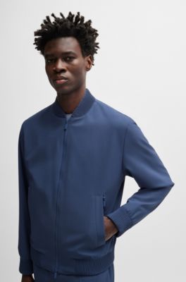 Slim-fit blouson jacket in wool blend, Dark Blue