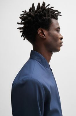 Slim-fit blouson jacket in wool blend, Dark Blue