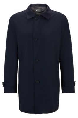 Shop Hugo Boss Waterproof Coat Blended With Wool In Dark Blue