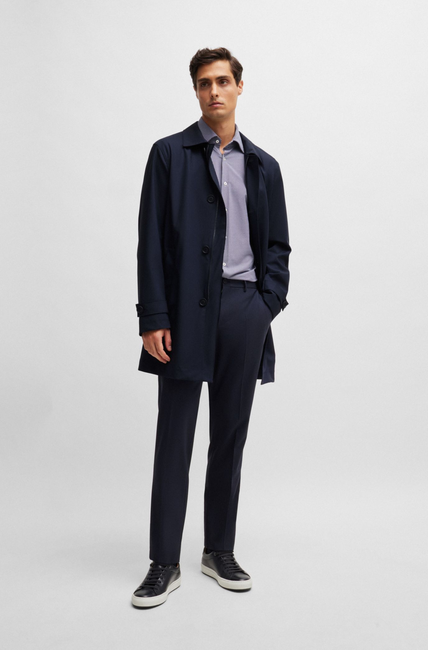 BOSS - Waterproof coat blended with wool - Dark Blue