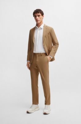 Pantalones slim fit de punto t&eacute;cnico el&aacute;stico, Beige claro