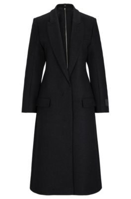 Shop Hugo Boss Wool-blend Tailored Coat With Back Zip Detail In Dark Grey