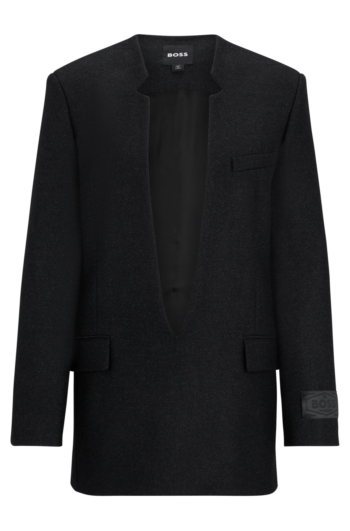 BOSS - Wool-blend deep V-neck tailored jacket