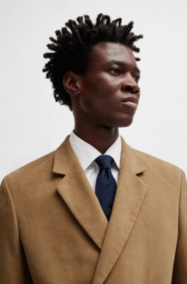 Relaxed-fit double-breasted jacket in cotton twill, Light Beige