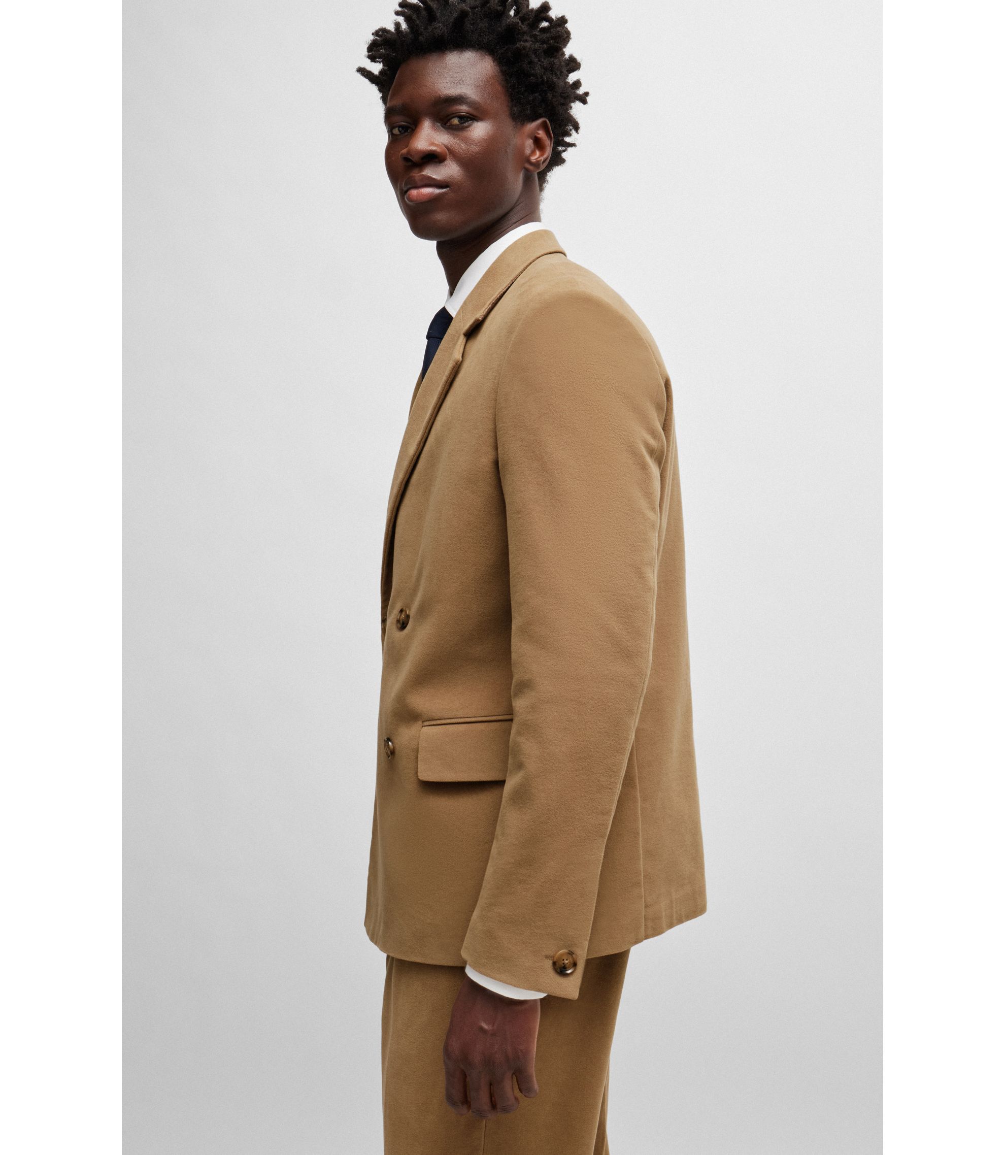BOSS - Relaxed-fit double-breasted jacket in cotton twill
