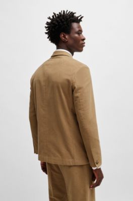 Relaxed-fit double-breasted jacket in cotton twill, Light Beige