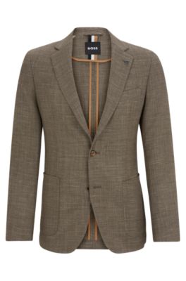 Shop Hugo Boss Slim-fit Jacket In Melange Stretch Cloth In Light Beige