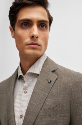 Slim-fit jacket in melange stretch cloth, Light Beige