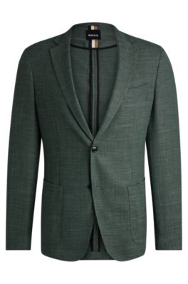 Hugo Boss Slim-fit Jacket In Melange Stretch Cloth In Light Green