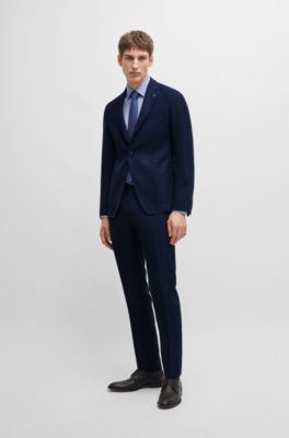 BOSS - Slim-fit jacket in melange stretch cloth - Dark Blue