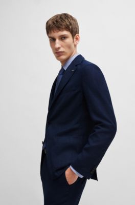 Slim-fit jacket in melange stretch cloth, Dark Blue