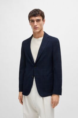 BOSS - Slim-fit jacket in checked stretch cloth - Dark Blue