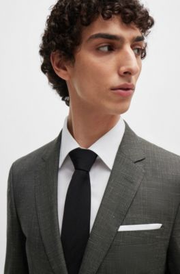 Veste Slim en laine vierge et en lin, Chaux