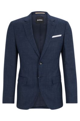 Shop Hugo Boss Slim-fit Jacket In Virgin Wool And Linen In Dark Blue