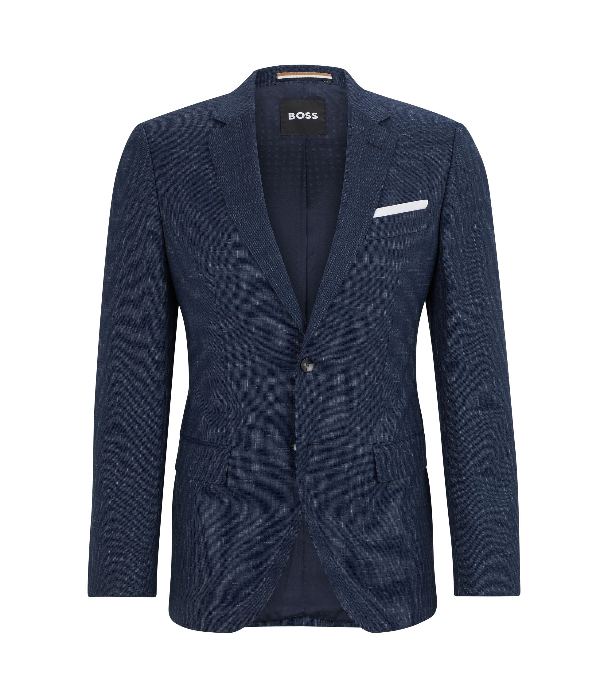 BOSS - Slim-fit jacket in virgin wool and linen - Dark Blue