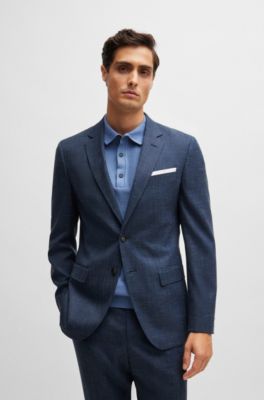 BOSS - Slim-fit jacket in virgin wool and linen - Dark Blue