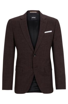 Shop Hugo Boss Slim-fit Jacket In Virgin Wool And Linen In Light Red