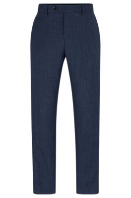 Shop Hugo Boss Slim-fit Trousers In Wool And Linen In Dark Blue