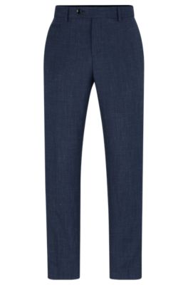 Hugo Boss Slim-fit Trousers In Wool And Linen In Dark Blue