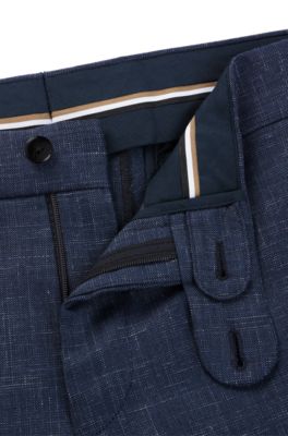 BOSS - Slim-fit trousers in wool and linen - Dark Blue