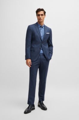 Slim-fit trousers in wool and linen, Dark Blue