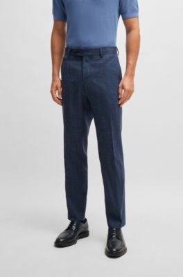 Slim-fit trousers in wool and linen, Dark Blue