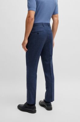 Slim-fit trousers in wool and linen, Dark Blue