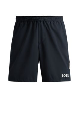 Hugo Boss X Matteo Berrettini Water-repellent Shorts With Logo Print In Dark Blue