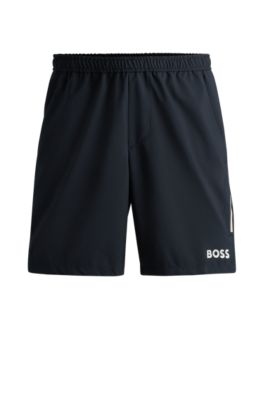 Hugo Boss Boss X Matteo Berrettini Water-repellent Shorts With Logo Print In Blue