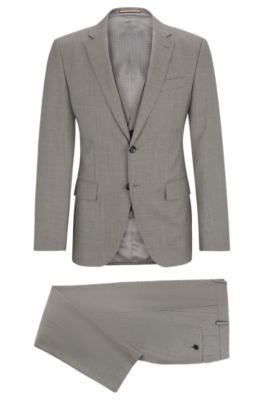 Hugo Boss Slim-fit Suit In Patterned Stretch Wool In Silver