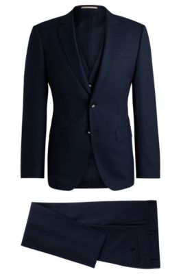 Shop Hugo Boss Slim-fit Suit In Patterned Stretch Wool In Dark Blue