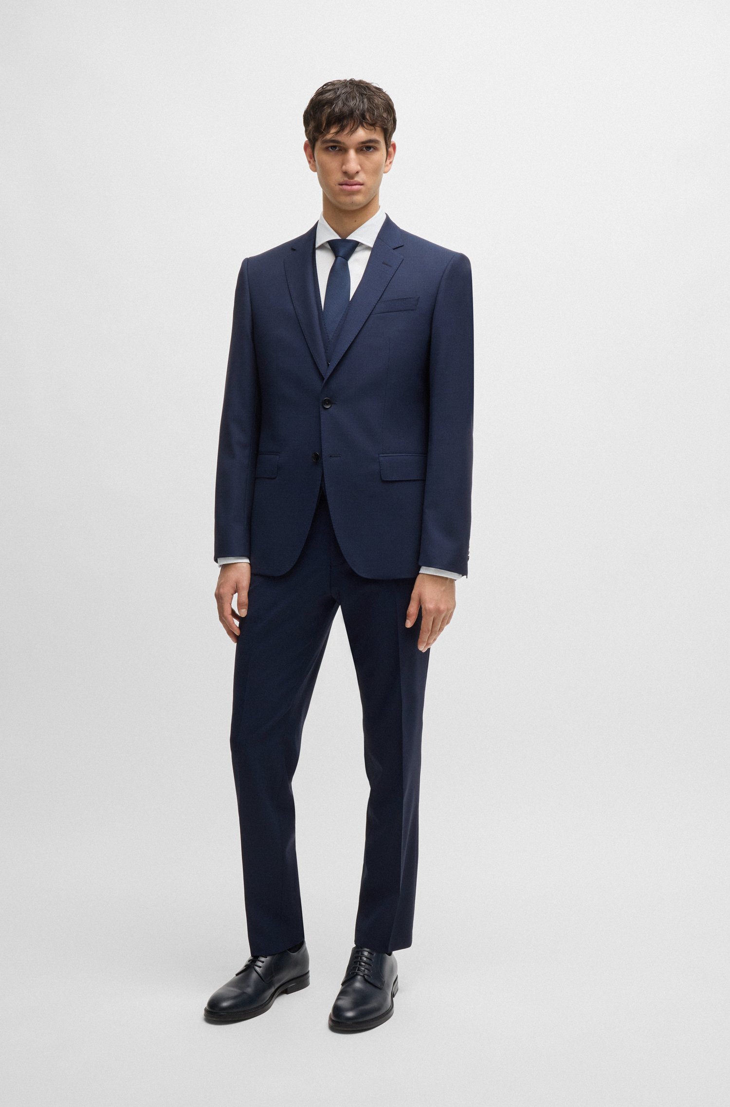 Slim-fit suit patterned stretch wool