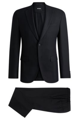 Shop Hugo Boss Slim-fit Suit In Micro-patterned Performance Fabric In Black