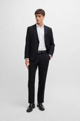 Traje slim fit de tejido t&eacute;cnico con microestampado, Negro