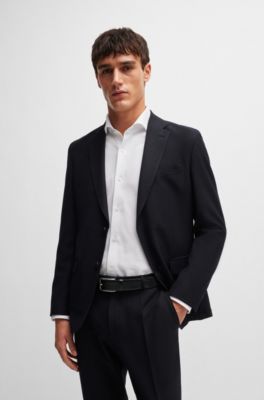 Traje slim fit de tejido t&eacute;cnico con microestampado, Negro
