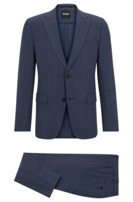 Shop Hugo Boss Slim-fit Suit In Micro-patterned Performance Fabric In Dark Blue