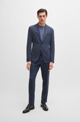 Slim-fit suit in micro-patterned performance fabric, Dark Blue