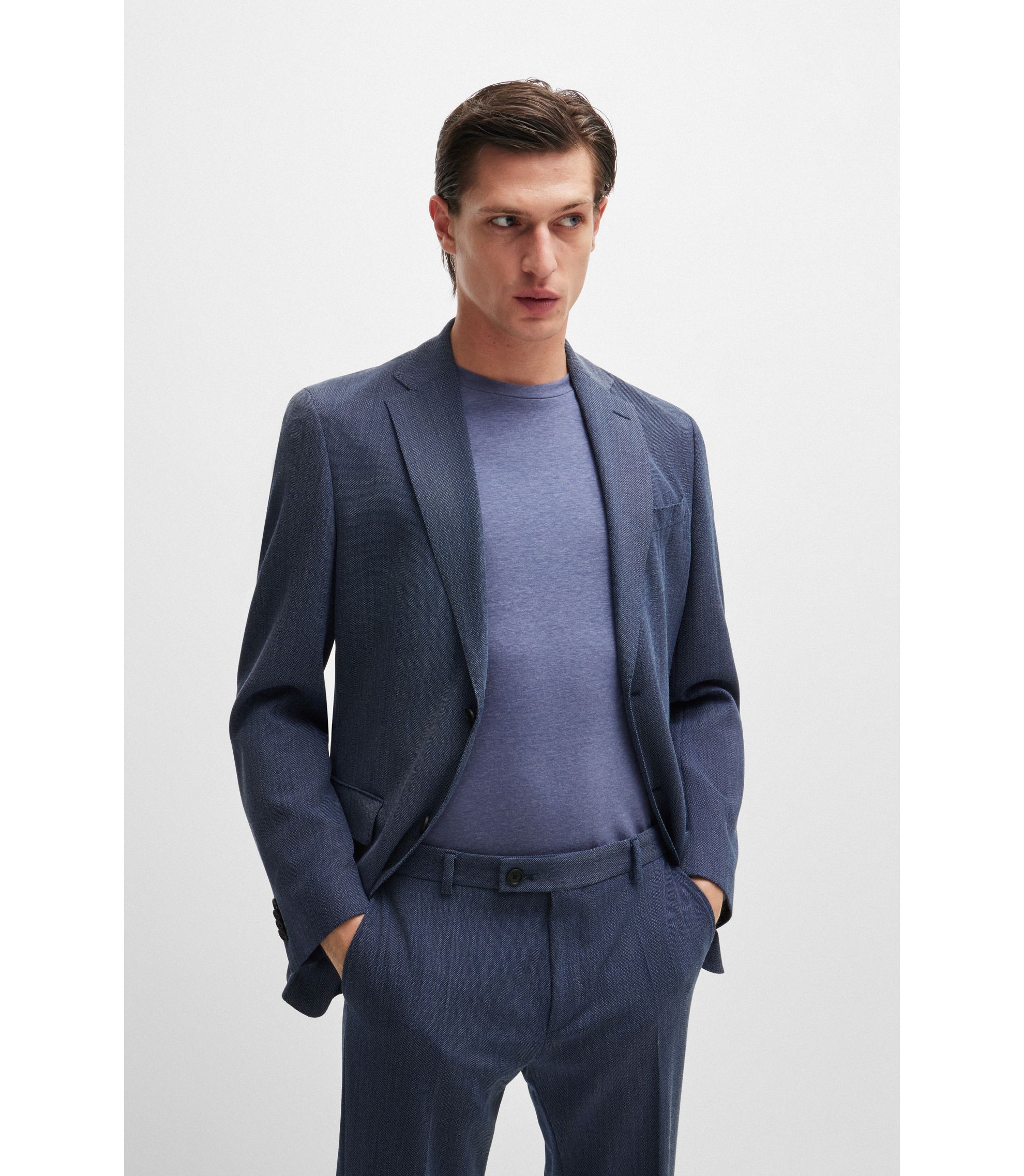 【値下げ中】BOSS ネイビー ビジネススーツ slim fit 50 BOSS - Patterned slim-fit suit in stretch wool - Dark Blue