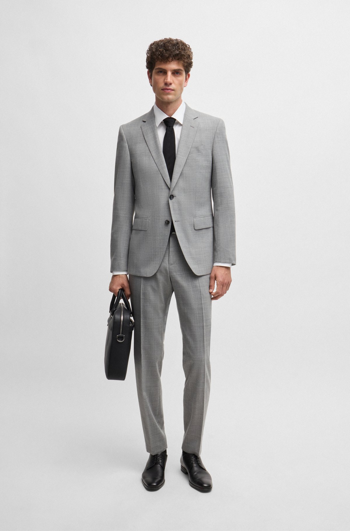 BOSS - Slim-fit suit in patterned stretch cloth - Silver BOSS - Slim-fit suit in patterned stretch cloth - Silver