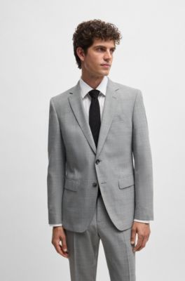Traje slim fit de pa&ntilde;o el&aacute;stico con estampado, Plata