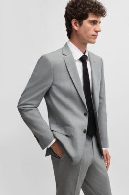 Traje slim fit de pa&ntilde;o el&aacute;stico con estampado, Plata