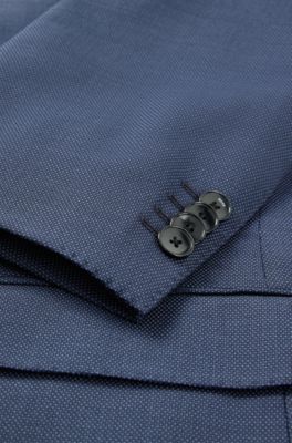 Traje slim fit de pa&ntilde;o el&aacute;stico con estampado, Azul oscuro